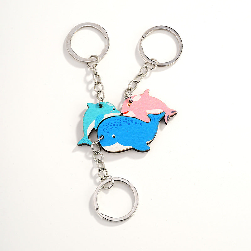 Wholesale Cartoon Dolphin Wooden Parent-child Interactive Pendant Cute Animal Keychain